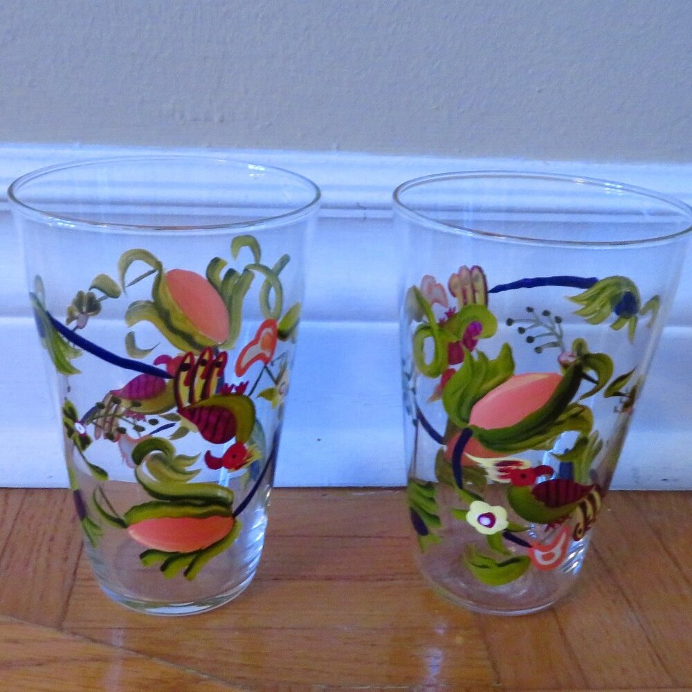 2 vintage made in FRANCE hand painted glasses, tumbler, very light.